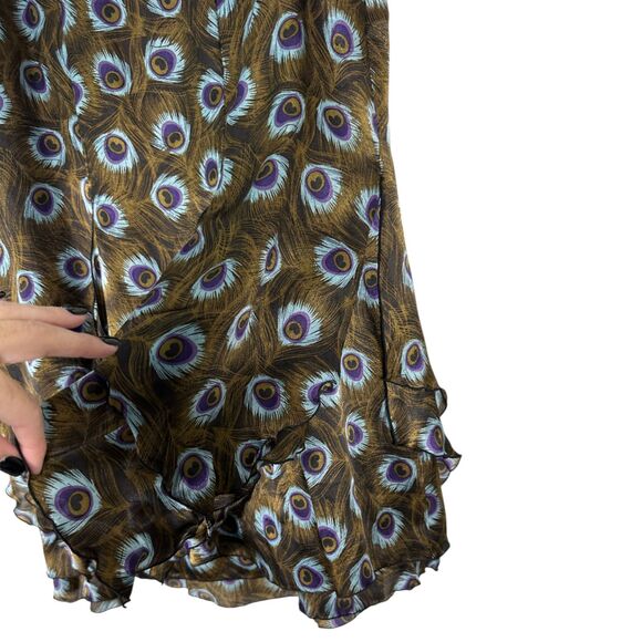 Etcetera Silk Peacock Asymmetrical Flowy Handkerchief Knee Length Skirt Size 6 - Picture 6 of 6